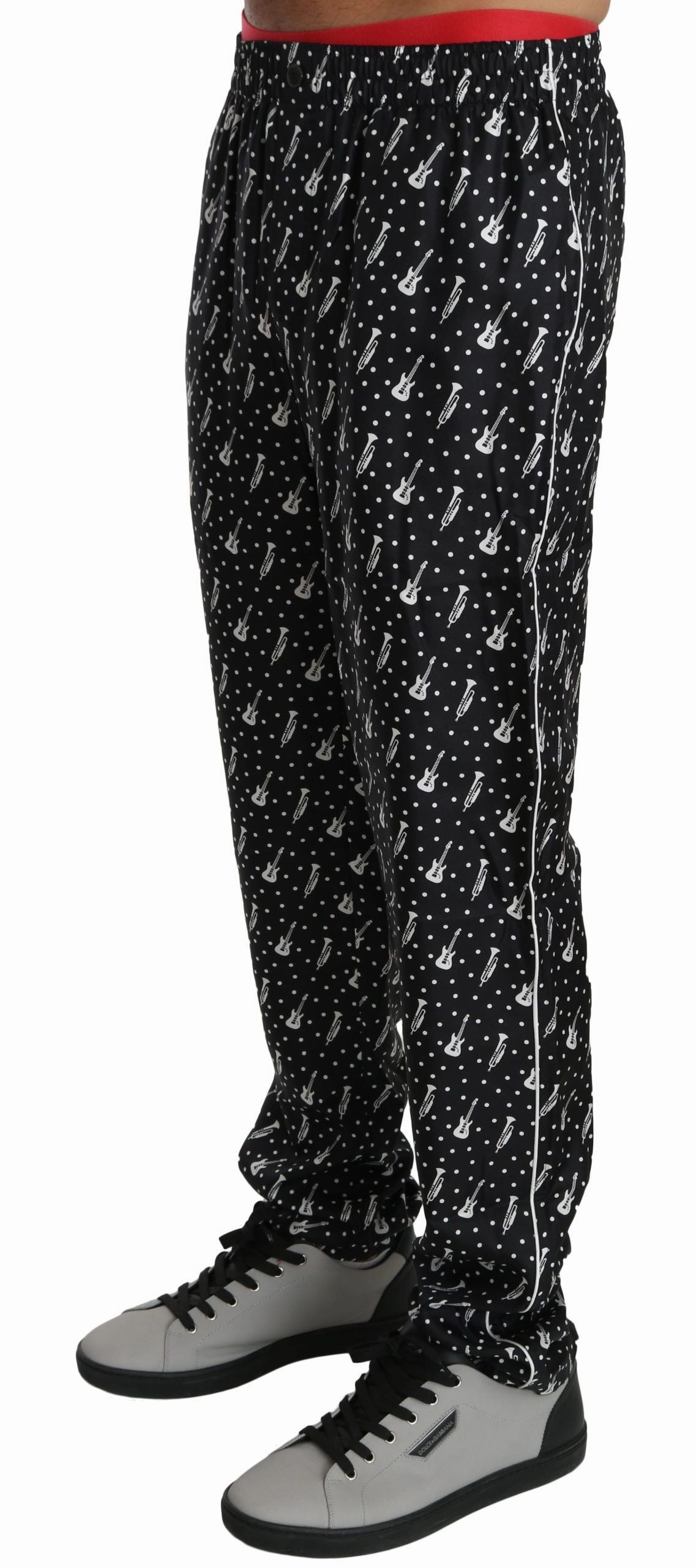 Dolce & Gabbana Elegant Musical Instrument Print Silk Men's Pants