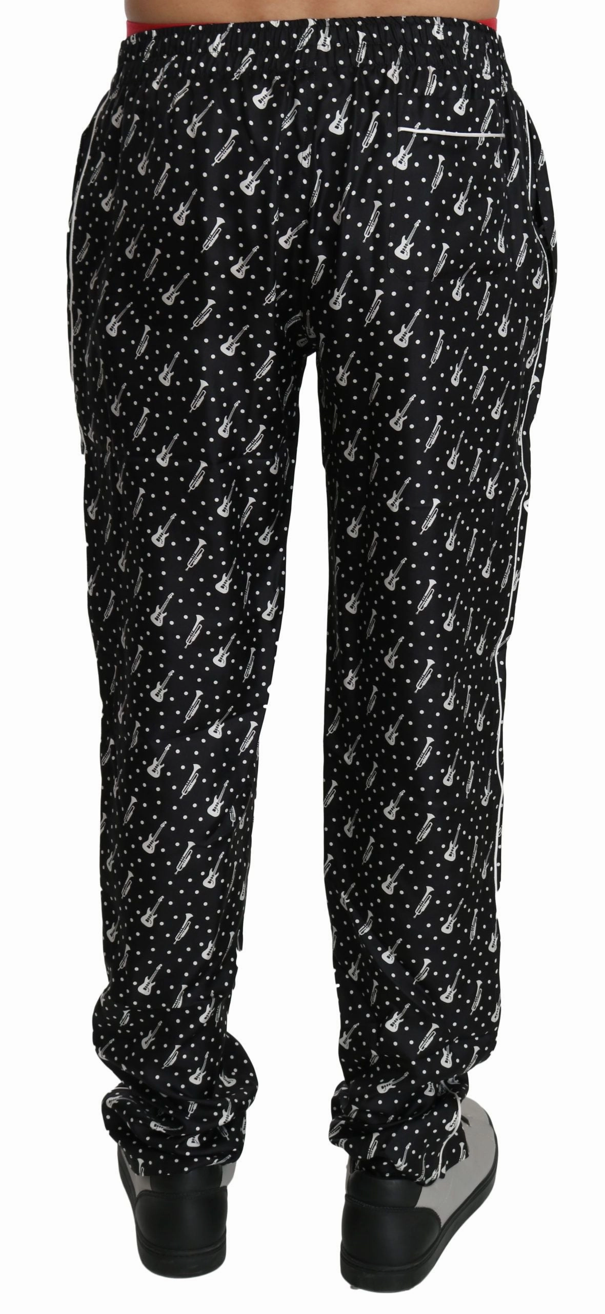 Dolce & Gabbana Elegant Musical Instrument Print Silk Men's Pants