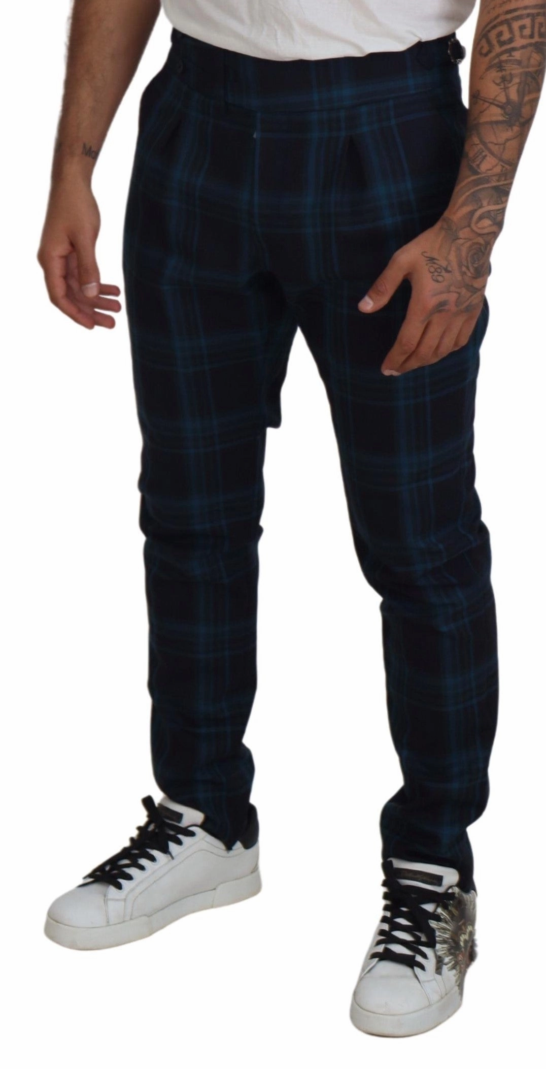 Dolce & Gabbana Elegant Plaid Wool Dress Men's Pants