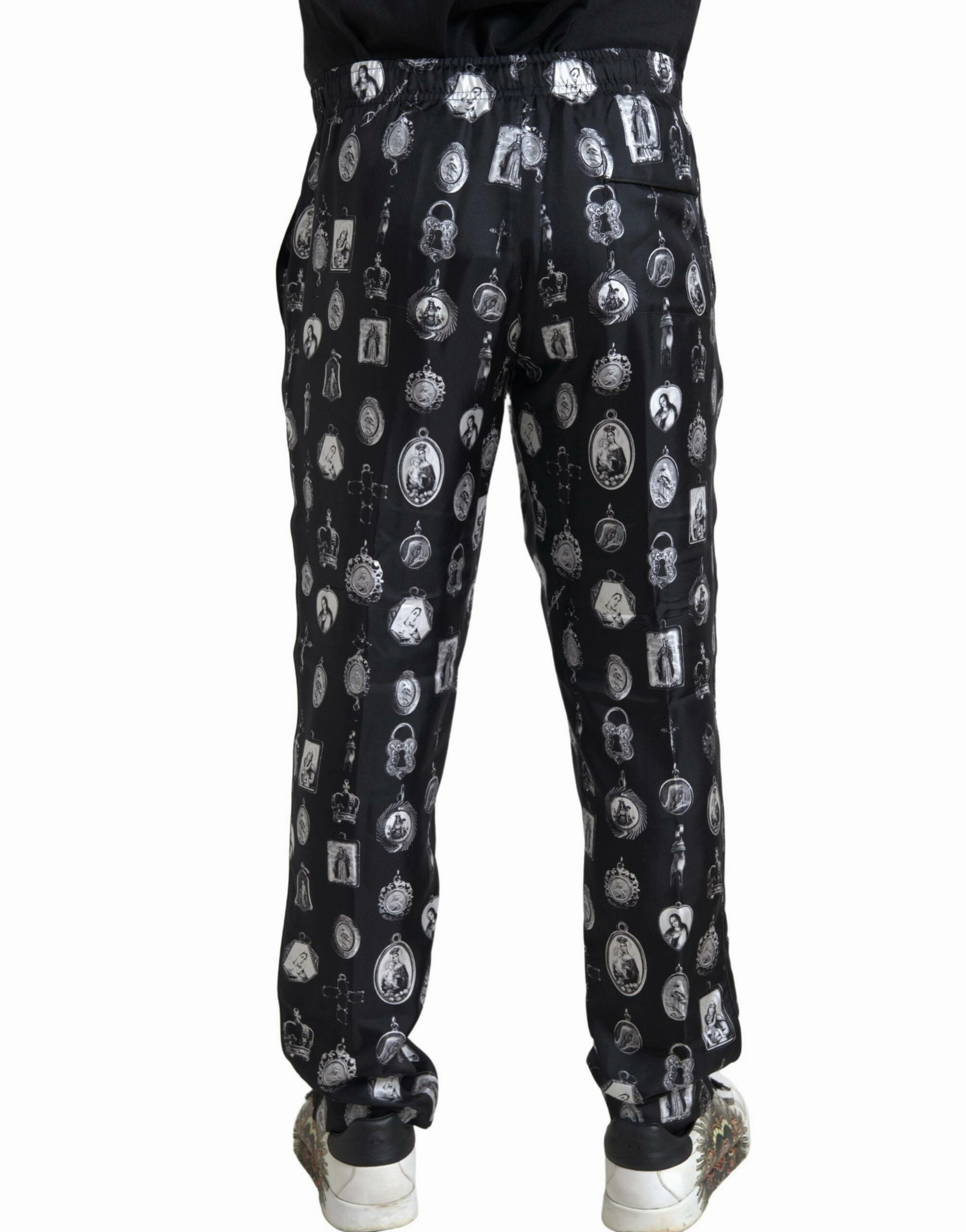 Dolce & Gabbana Elegant Silk Joggers with Religious Men's Print