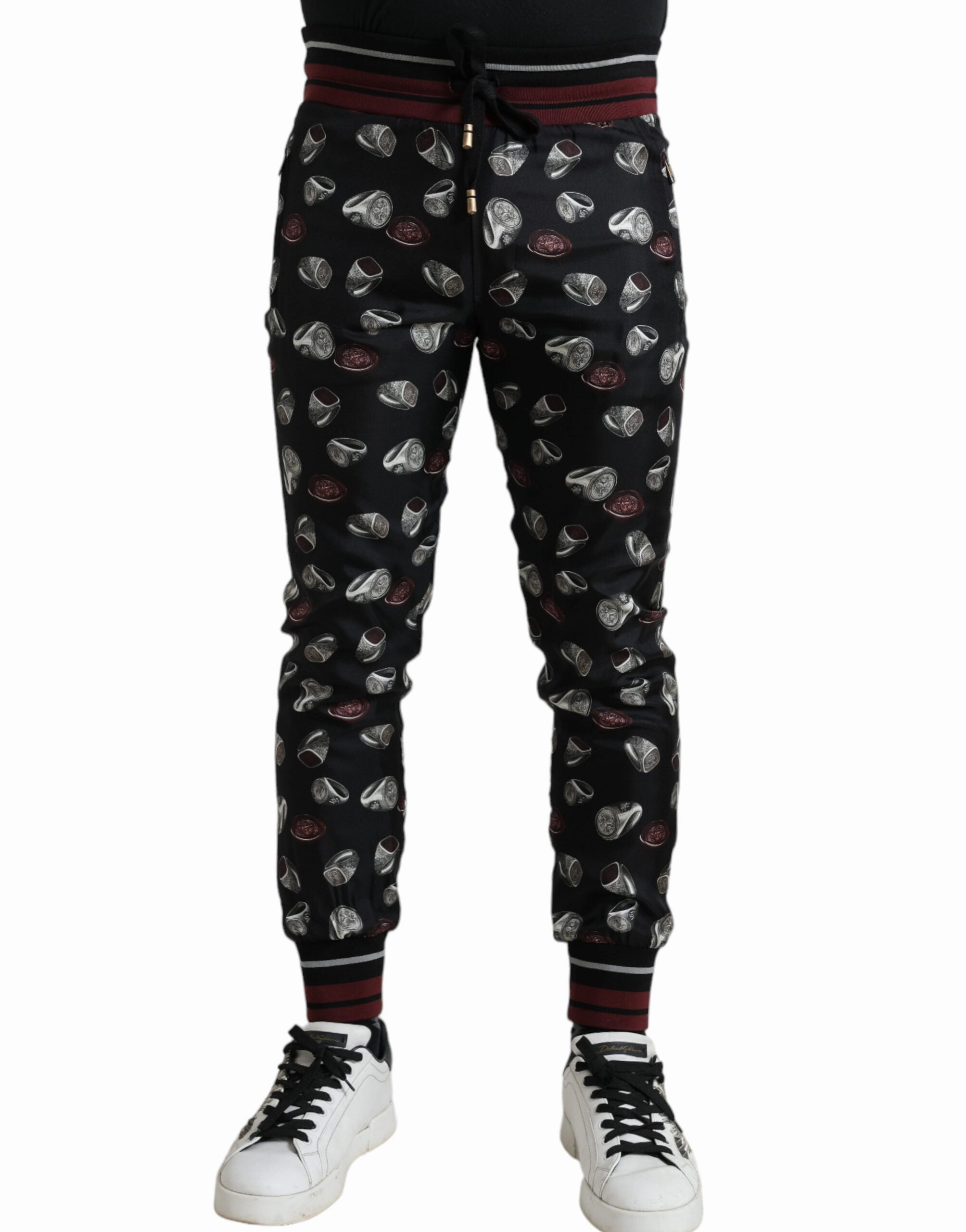 Dolce & Gabbana Elegant Silk Jogging Trousers with Ring Men's Print