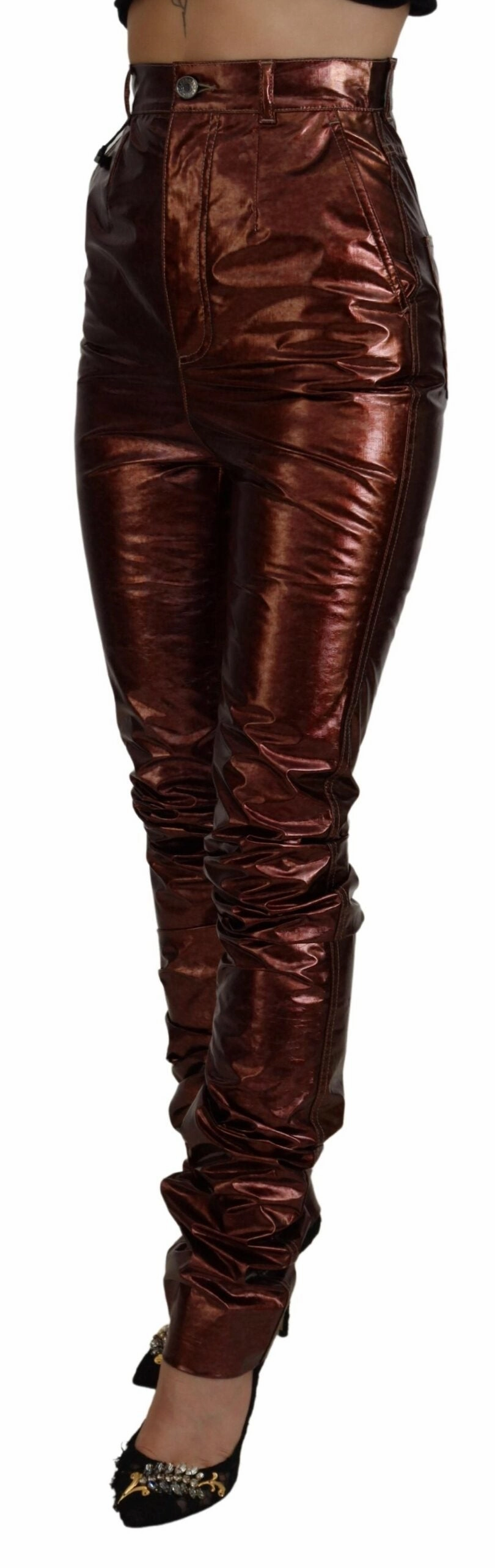 Dolce & Gabbana High Waist Skinny Jeans in Metallic Women's