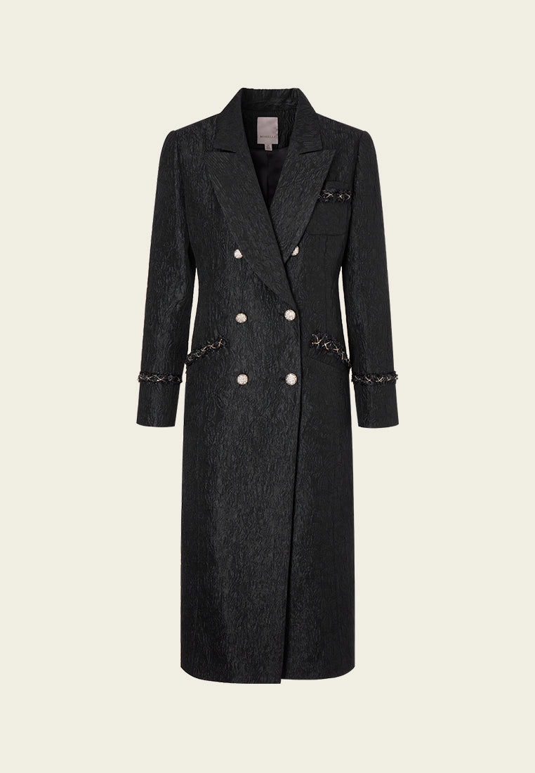 Double-breasted Embossed Pattern Maxi Coat