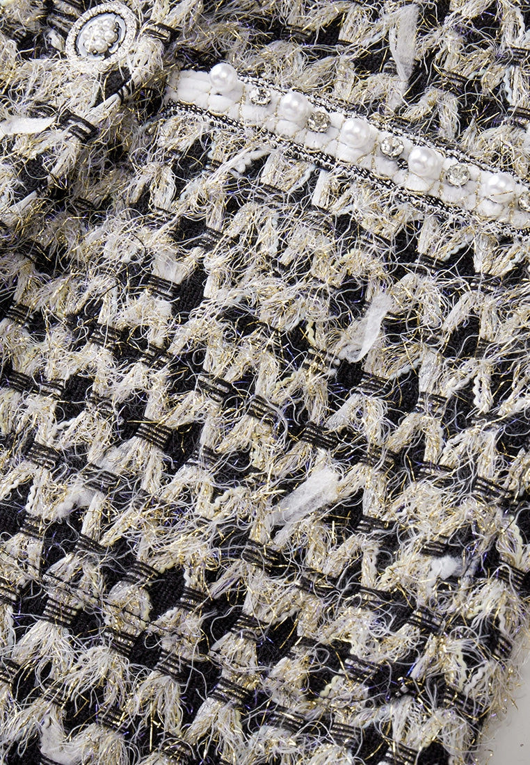 Double-breasted Frayed-detail Lapel Tweed Coat
