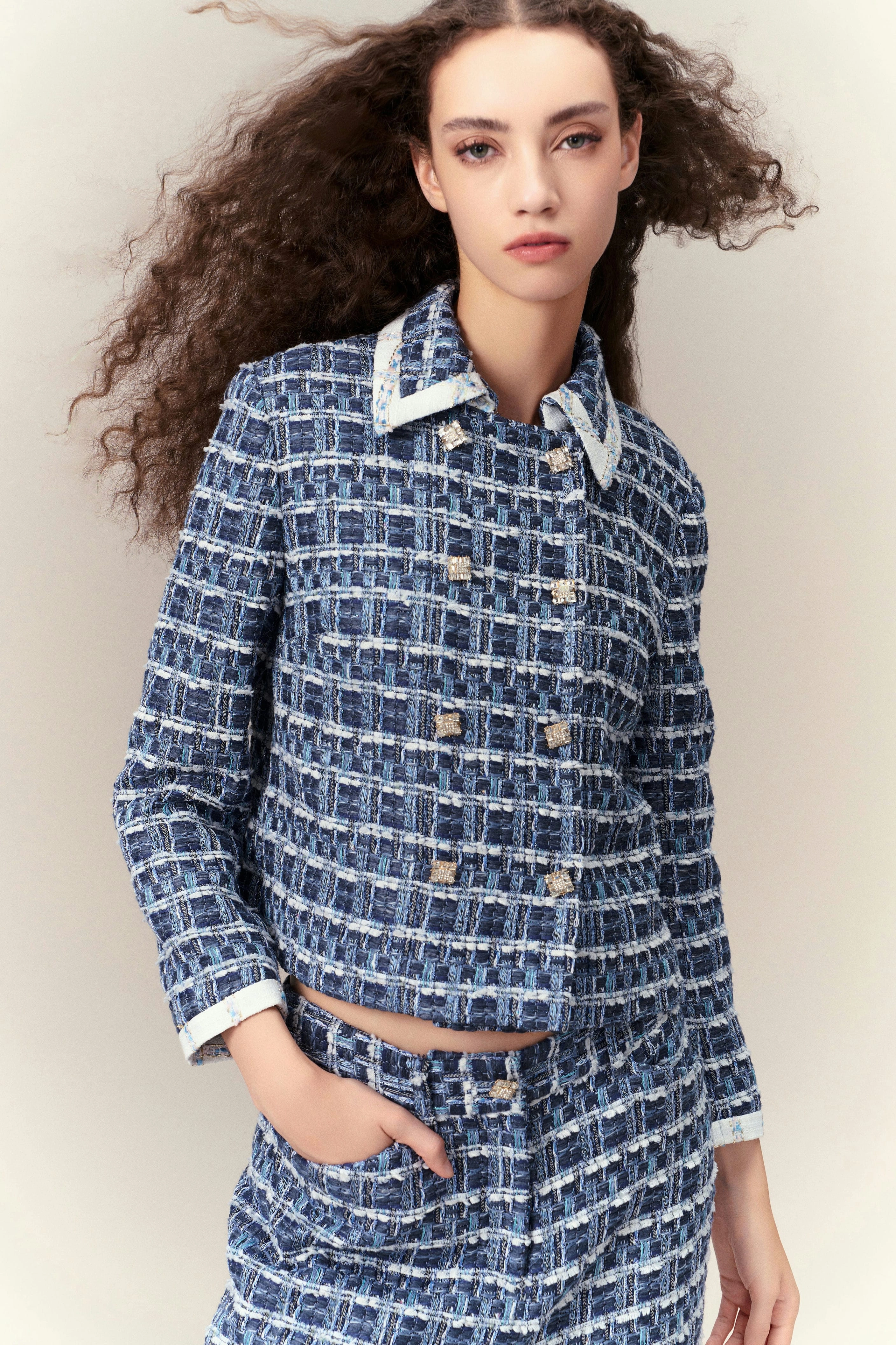 Double-breasted Geometric Tweed Jacket