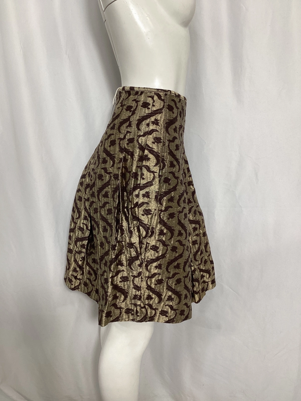 Dries Van Noten Brocade Pleated Midi Skirt in Gold Polyester