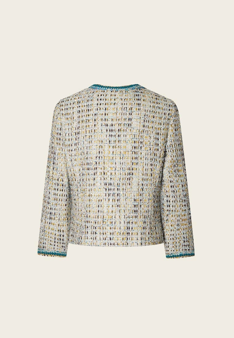 Earth Tone Blue And Gold Detailing Tweed Jacket