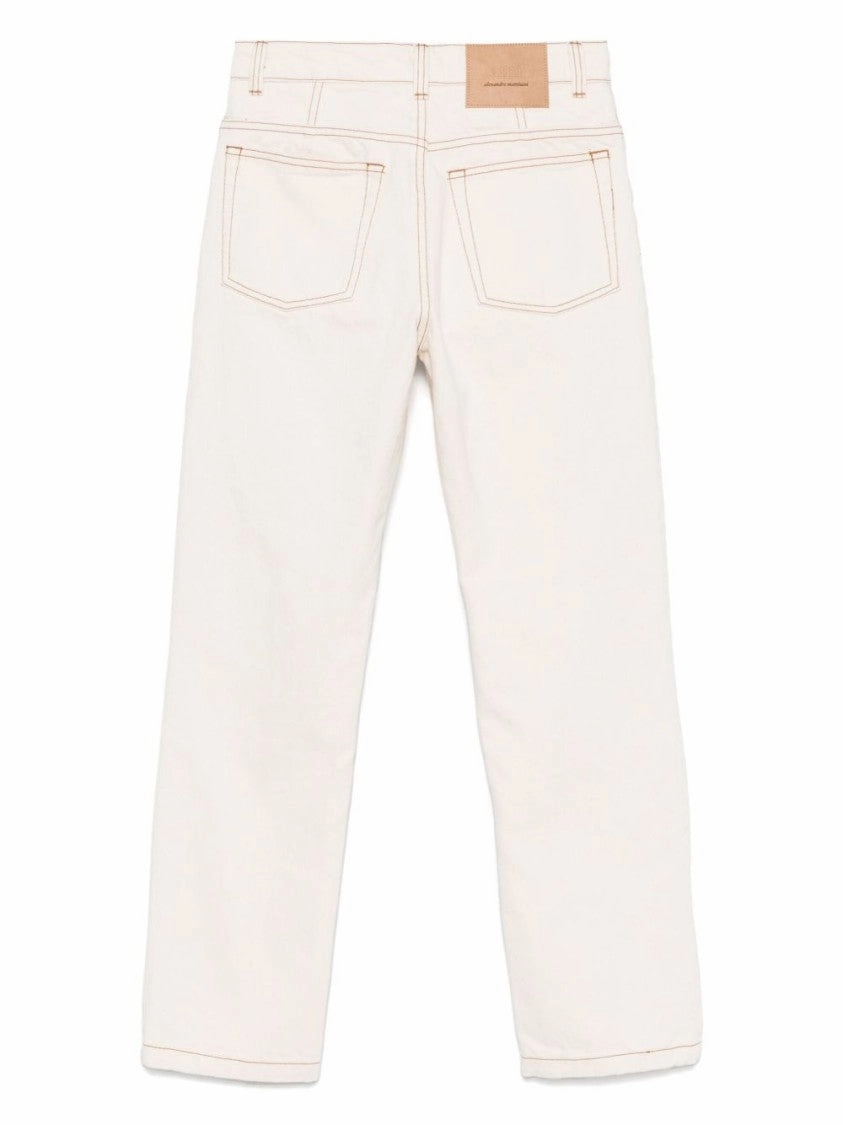 Ecru Cotton Jeans With Concealed Fly