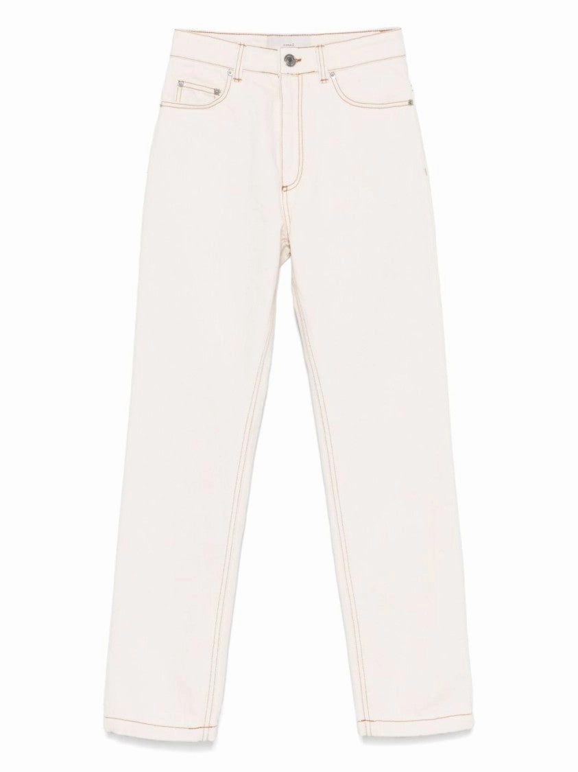 Ecru Cotton Jeans With Concealed Fly