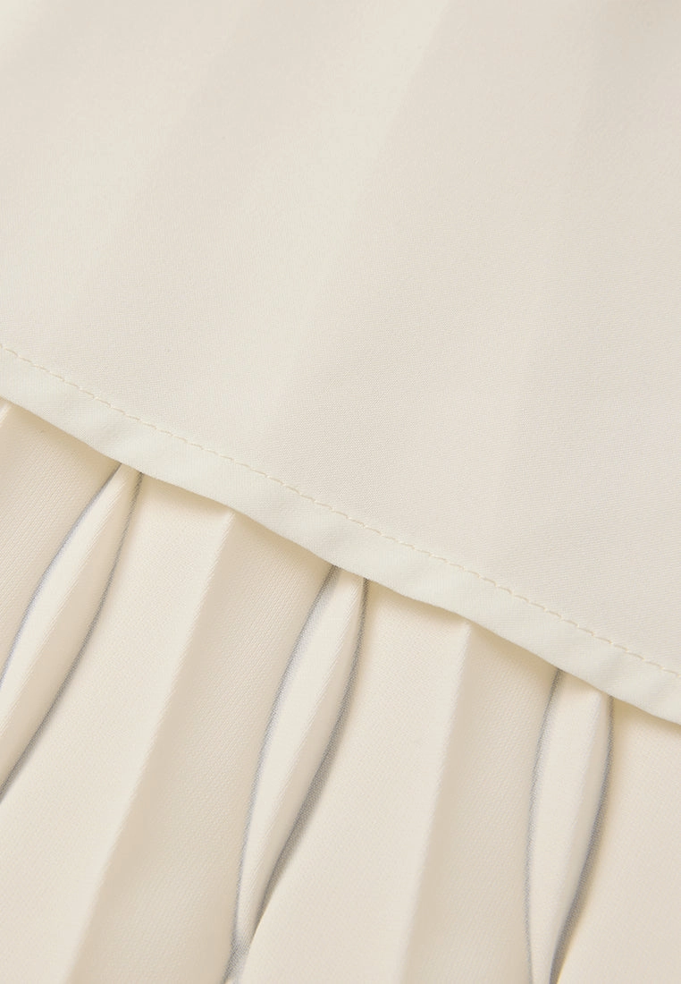 Elasticated-waistband Contrasting-trim Pleated Maxi Skirt C