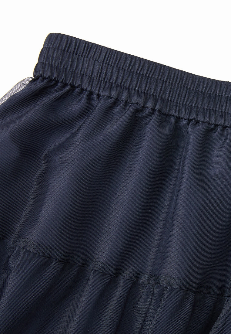 Elasticated-waistband Layered Maxi Mesh Skirt Blue