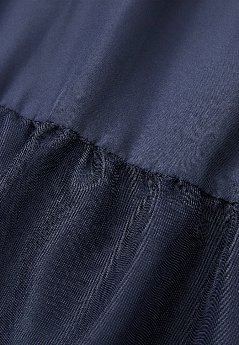 Elasticated-waistband Layered Maxi Mesh Skirt Blue