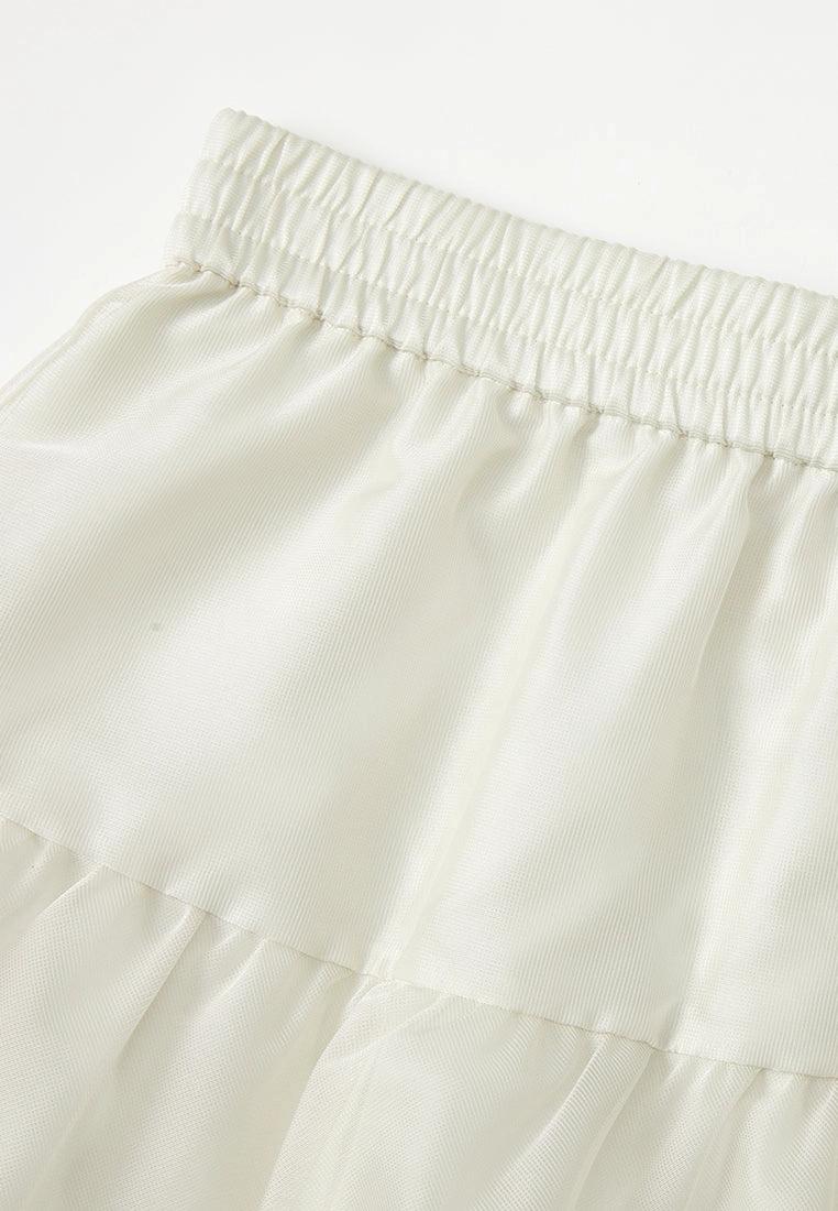 Elasticated-waistband Layered Maxi Mesh Skirt Cream