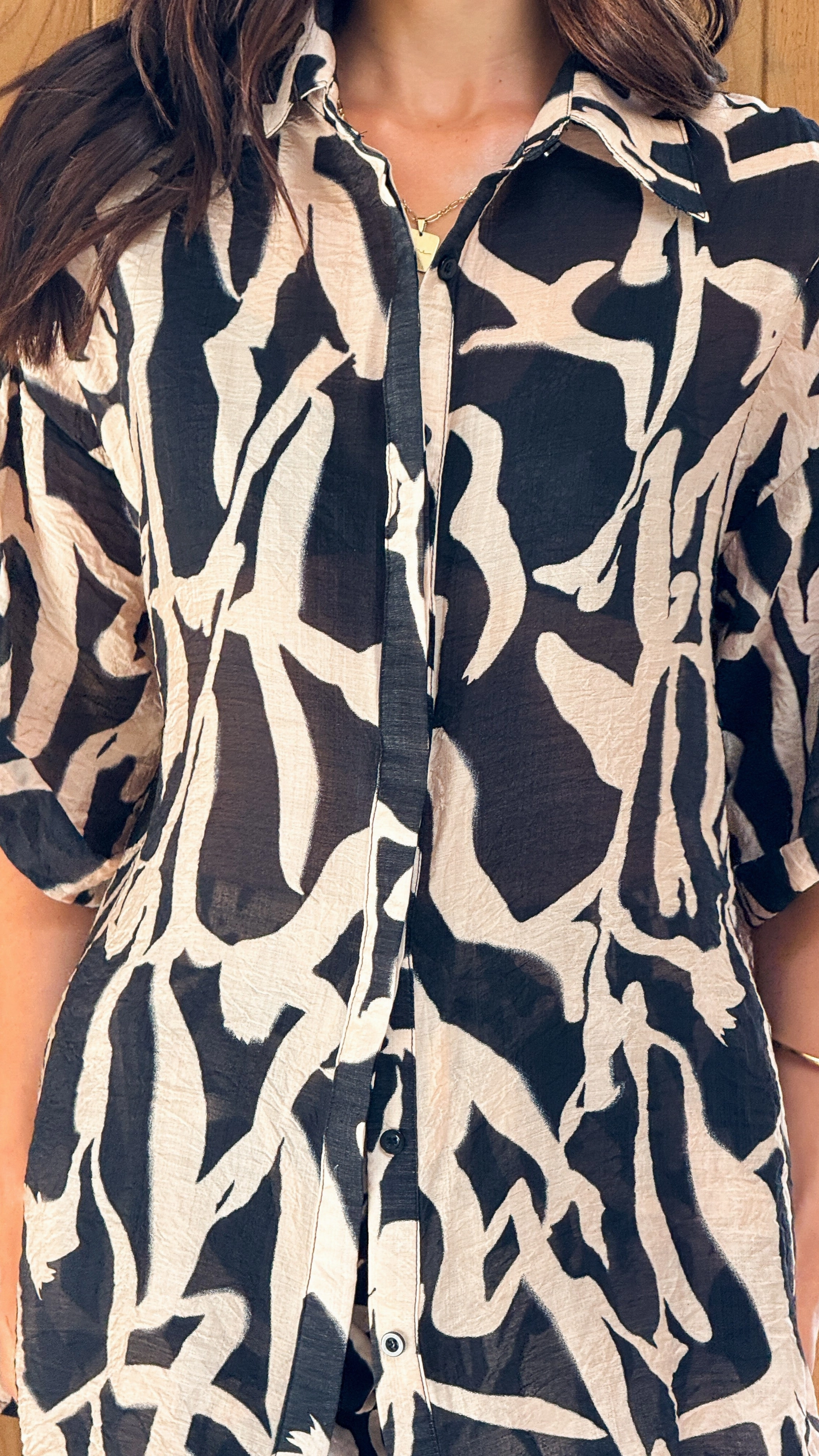Ellis Button Up Shirt - Black/Beige