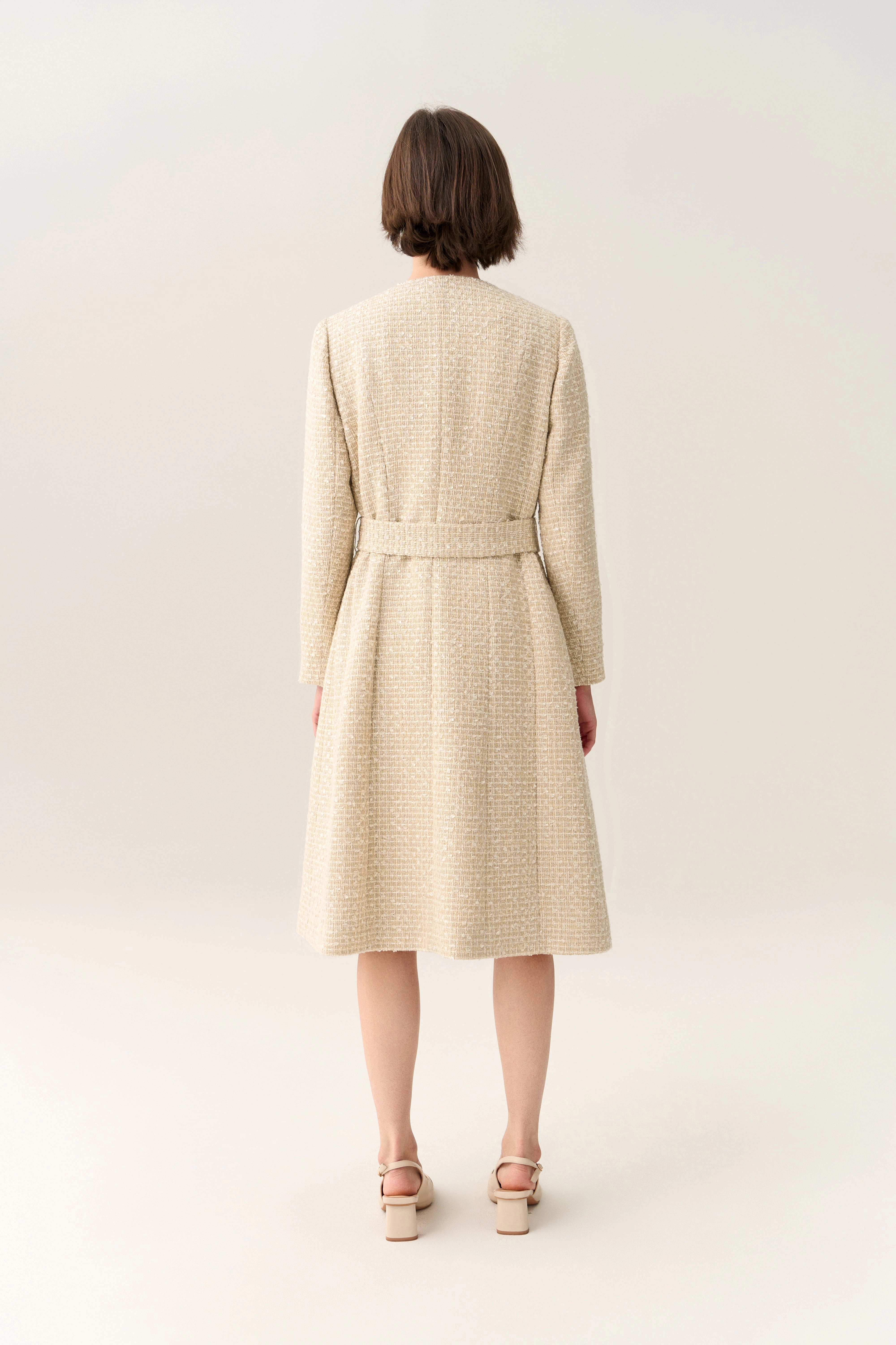 Embellish-trimmed Tie Belt Coat