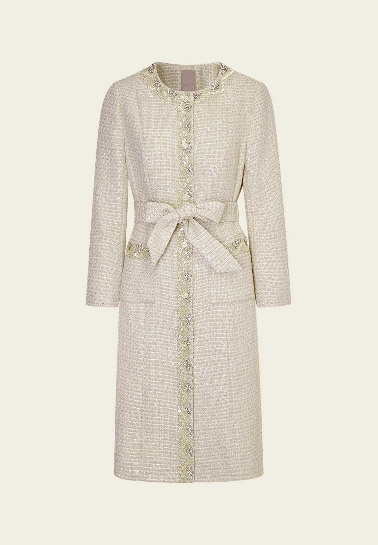 Embellish-trimmed Tie Belt Coat