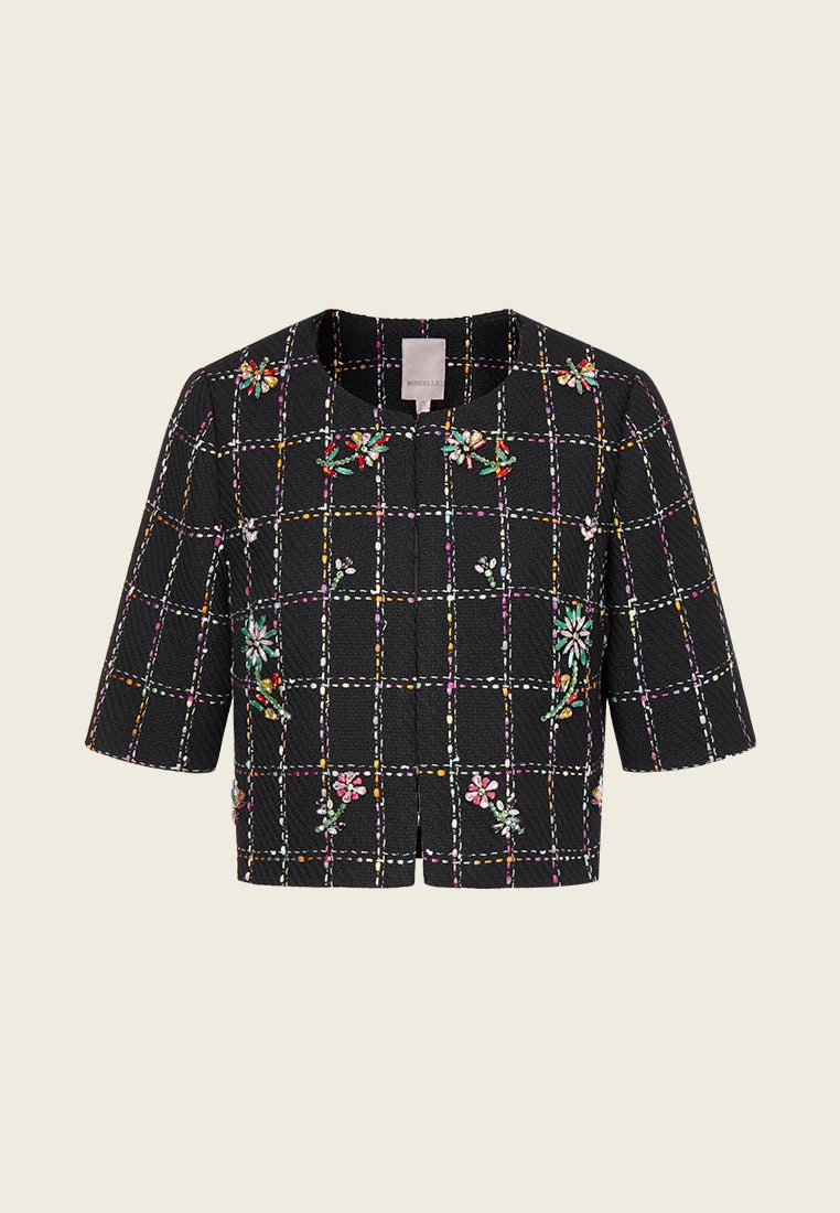 Embellished Cropped Tweed Jacket