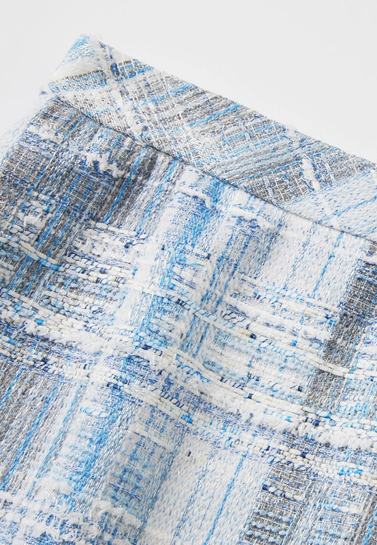 Embellished Frayed-hem Stripped Tweed Skirt