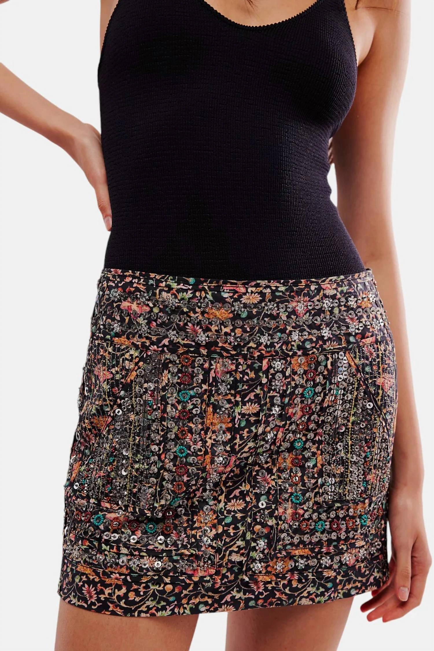 Embellished Mini Skirt In Black