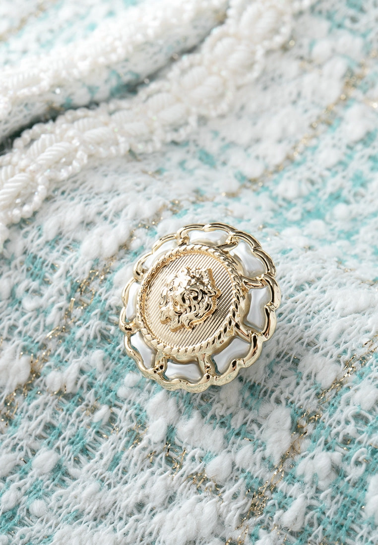 Embellished-trim Sculptured-button Checked Jacket