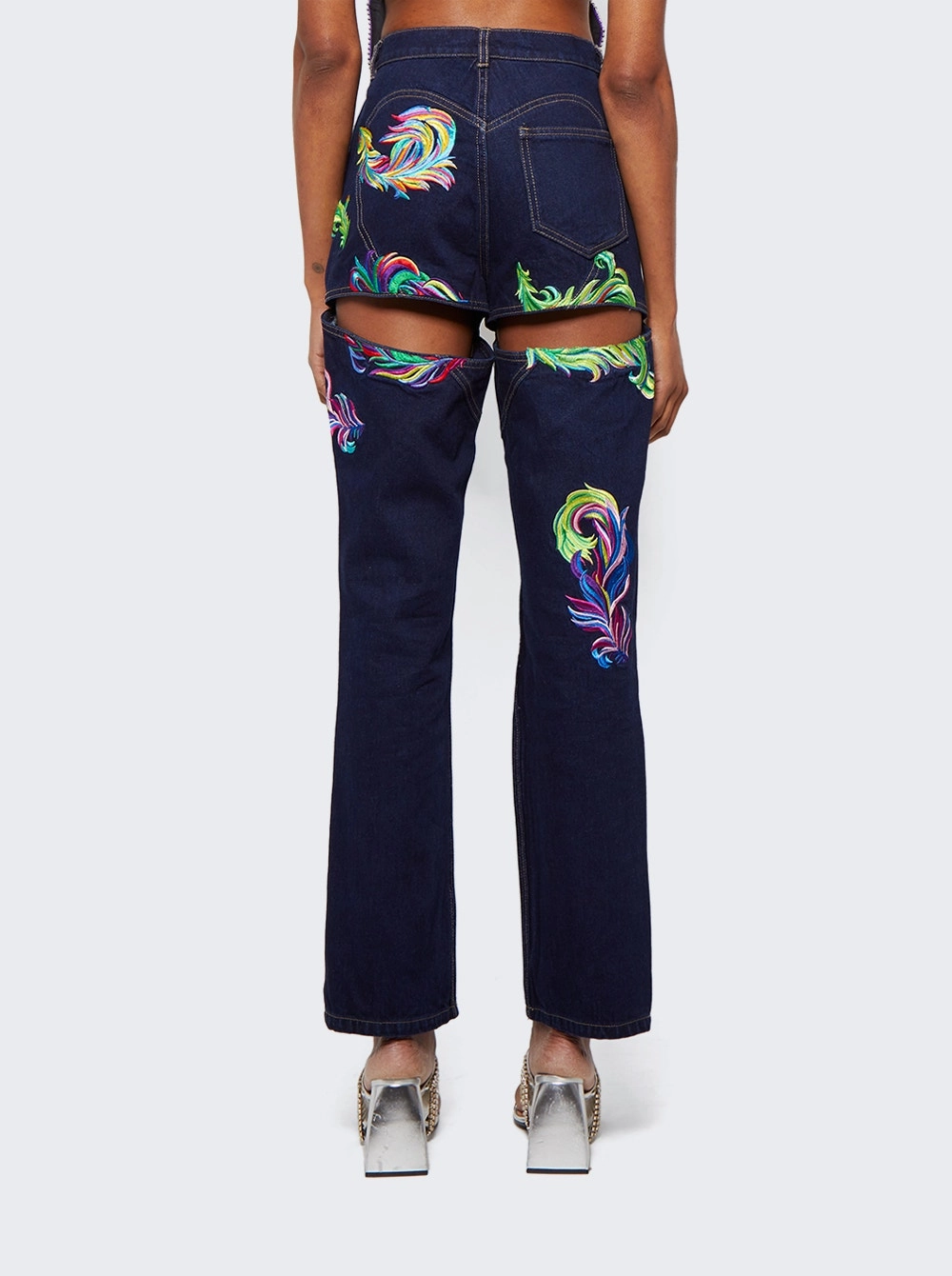 Embroidered Feather Jeans