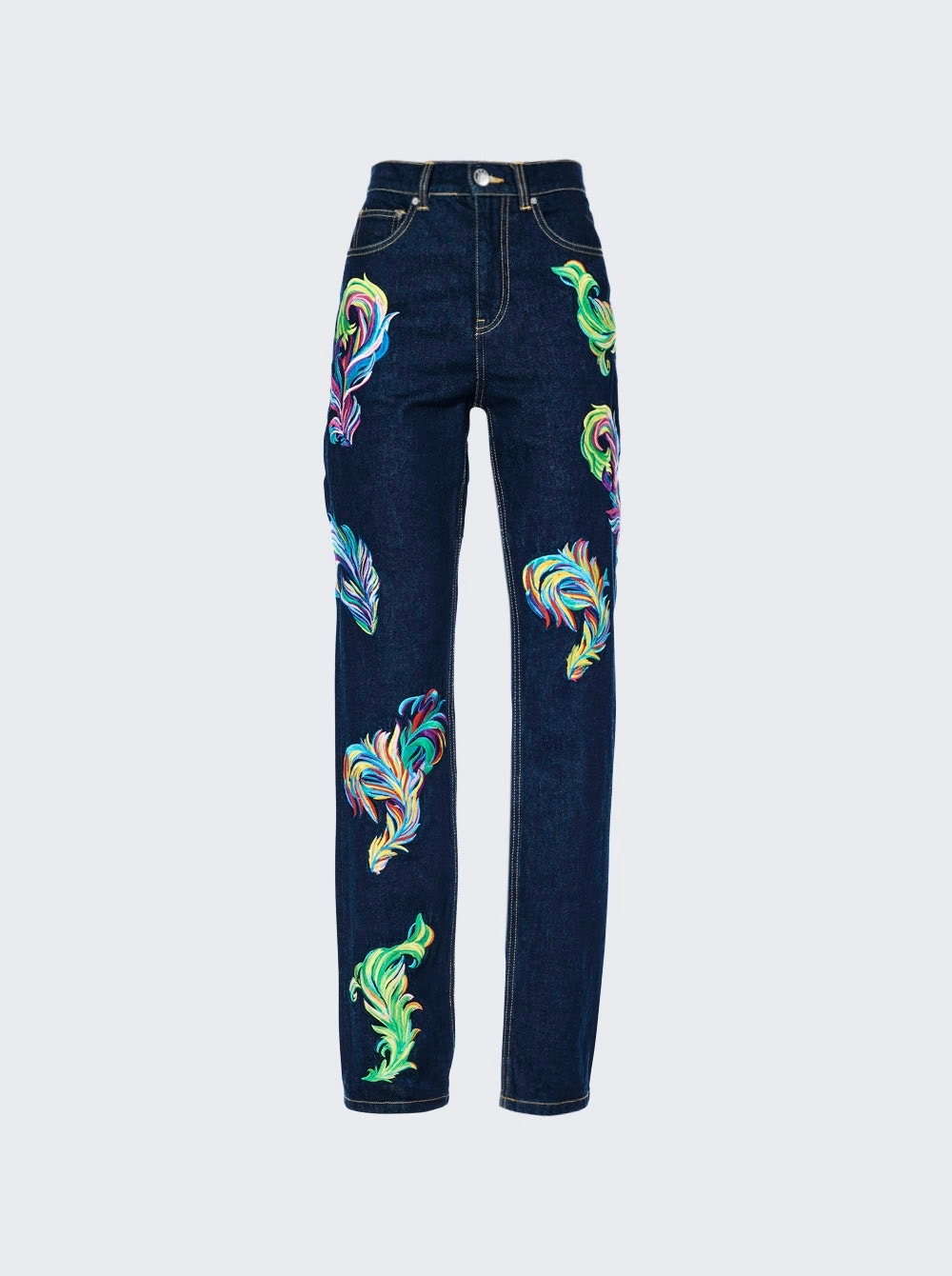 Embroidered Feather Jeans