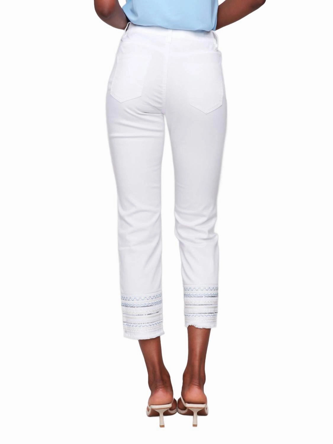 Embroidered Hem Slim Jeans In White