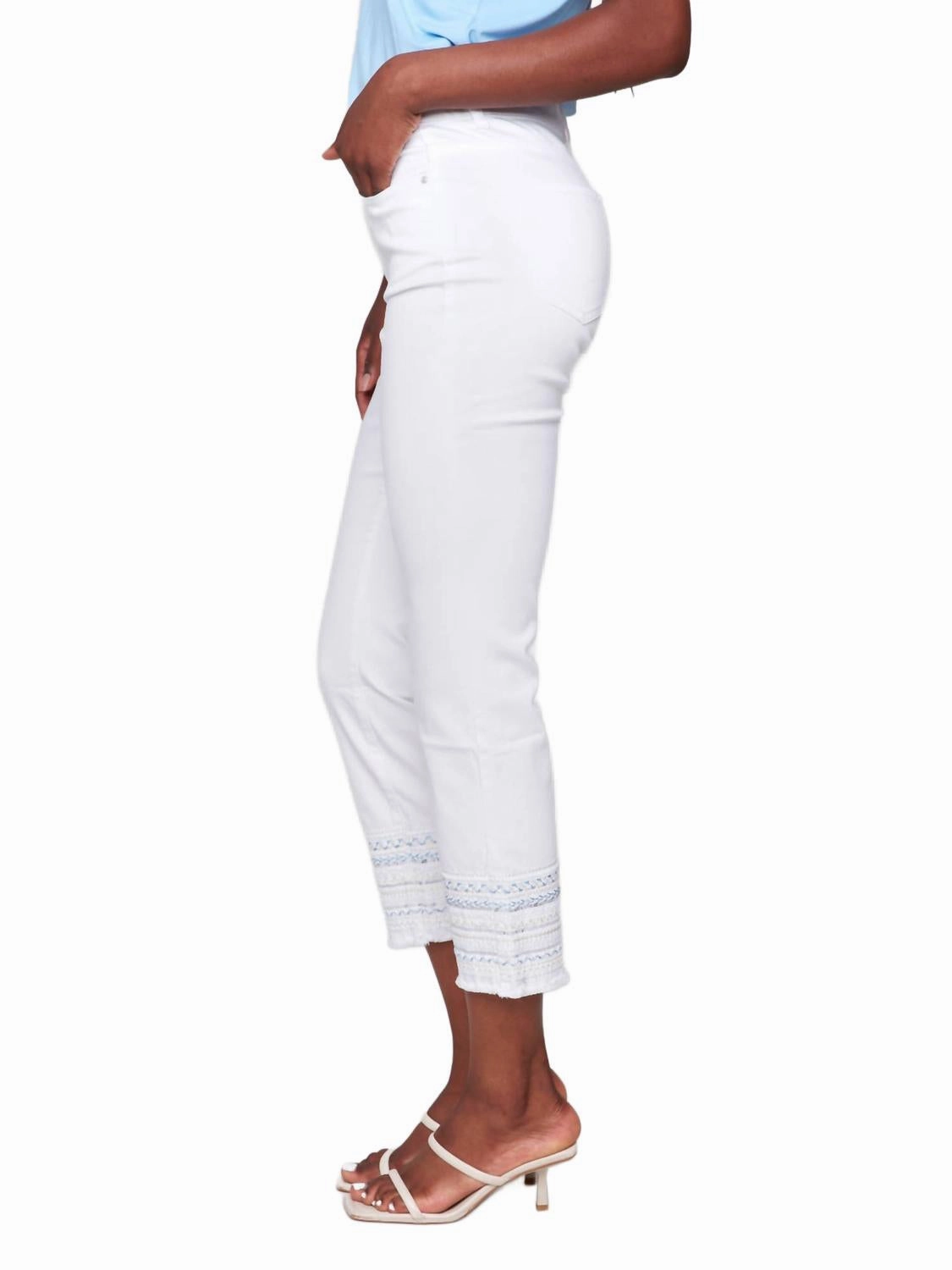 Embroidered Hem Slim Jeans In White