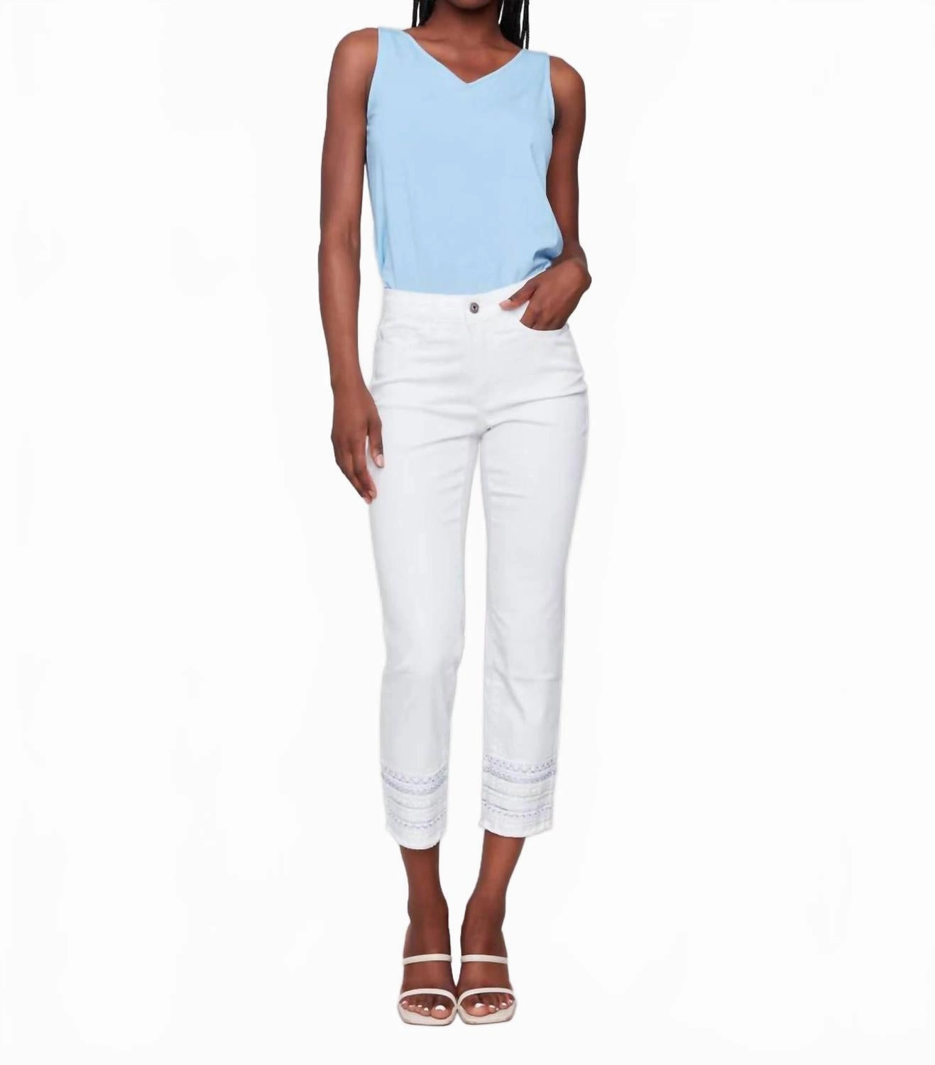 Embroidered Hem Slim Jeans In White