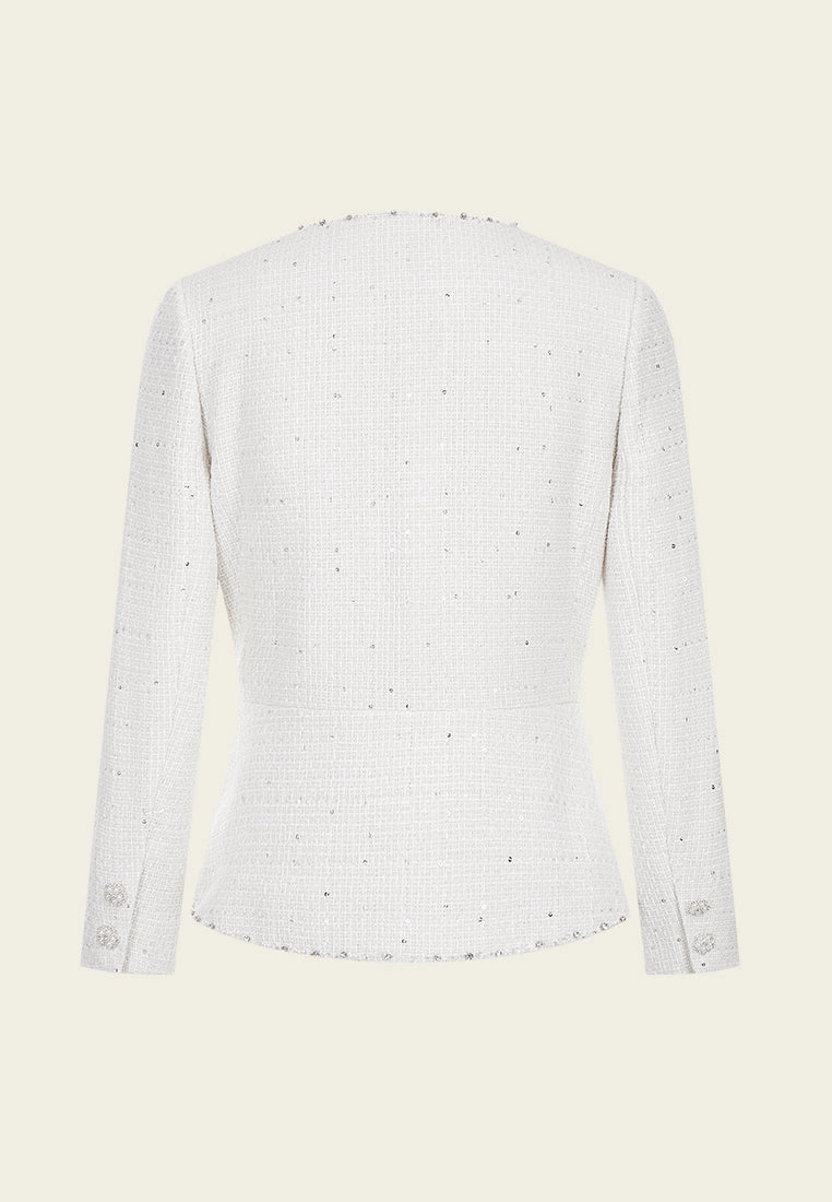 Embroidery Lace Flower Sequin-detail Fitted-waist Jacket