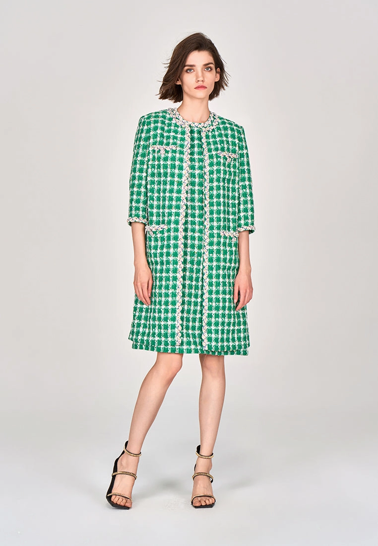 Emerald Green Check Tweed Coat