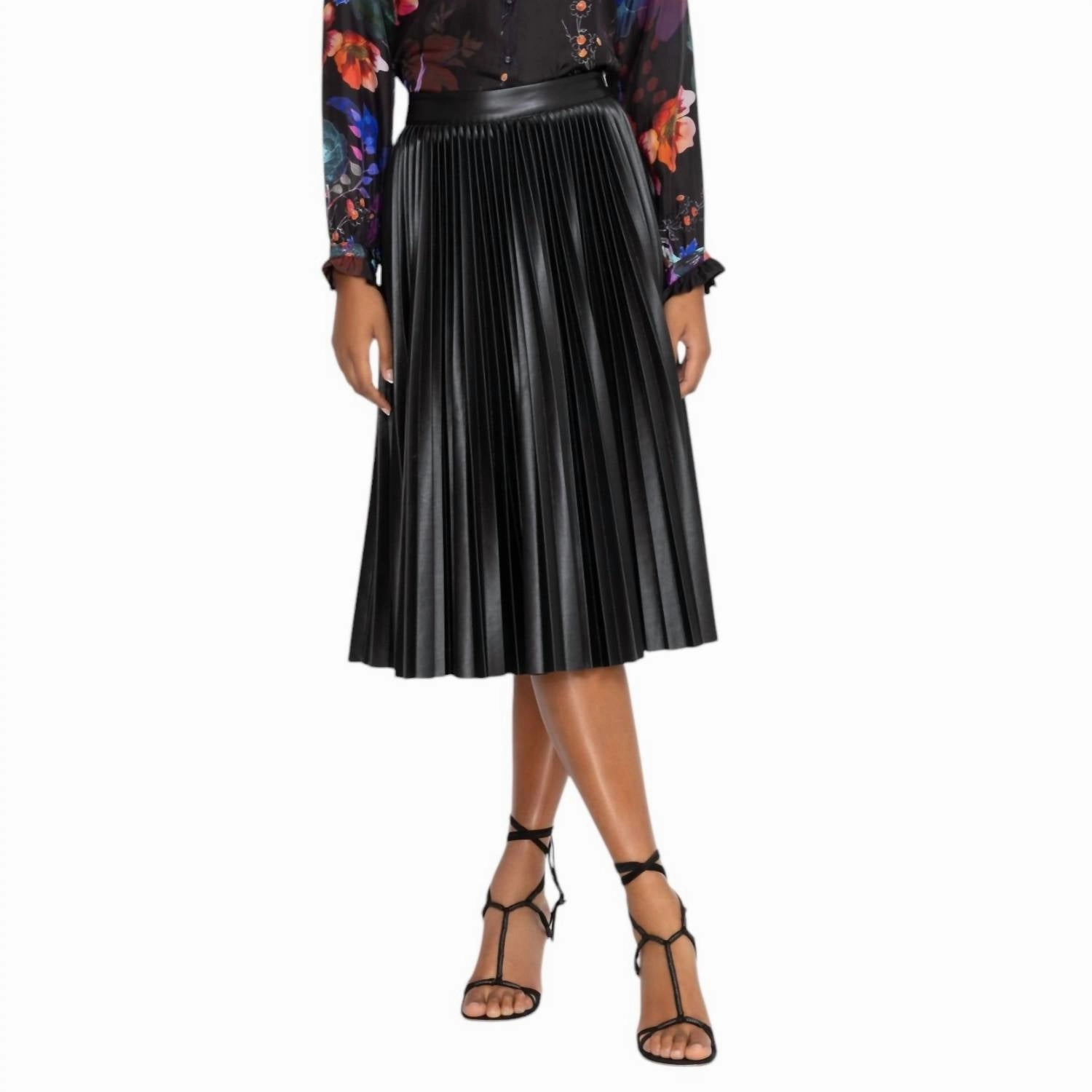 Emmi Vegan Leather Pleated Skirt In Black