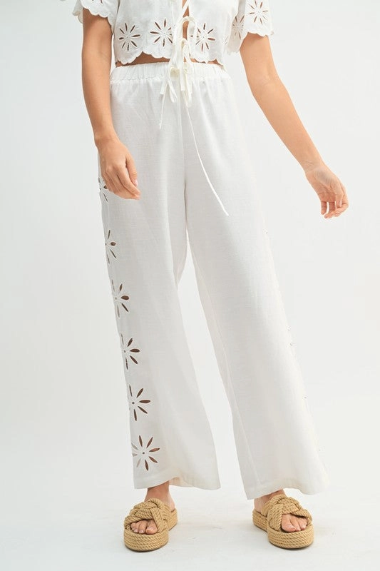 Emmie Floral Cutout Linen Pants