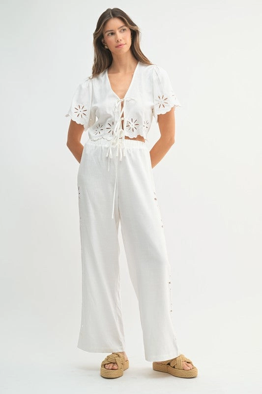 Emmie Floral Cutout Linen Pants