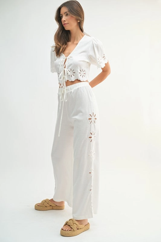 Emmie Floral Eyelet Front Tie Top