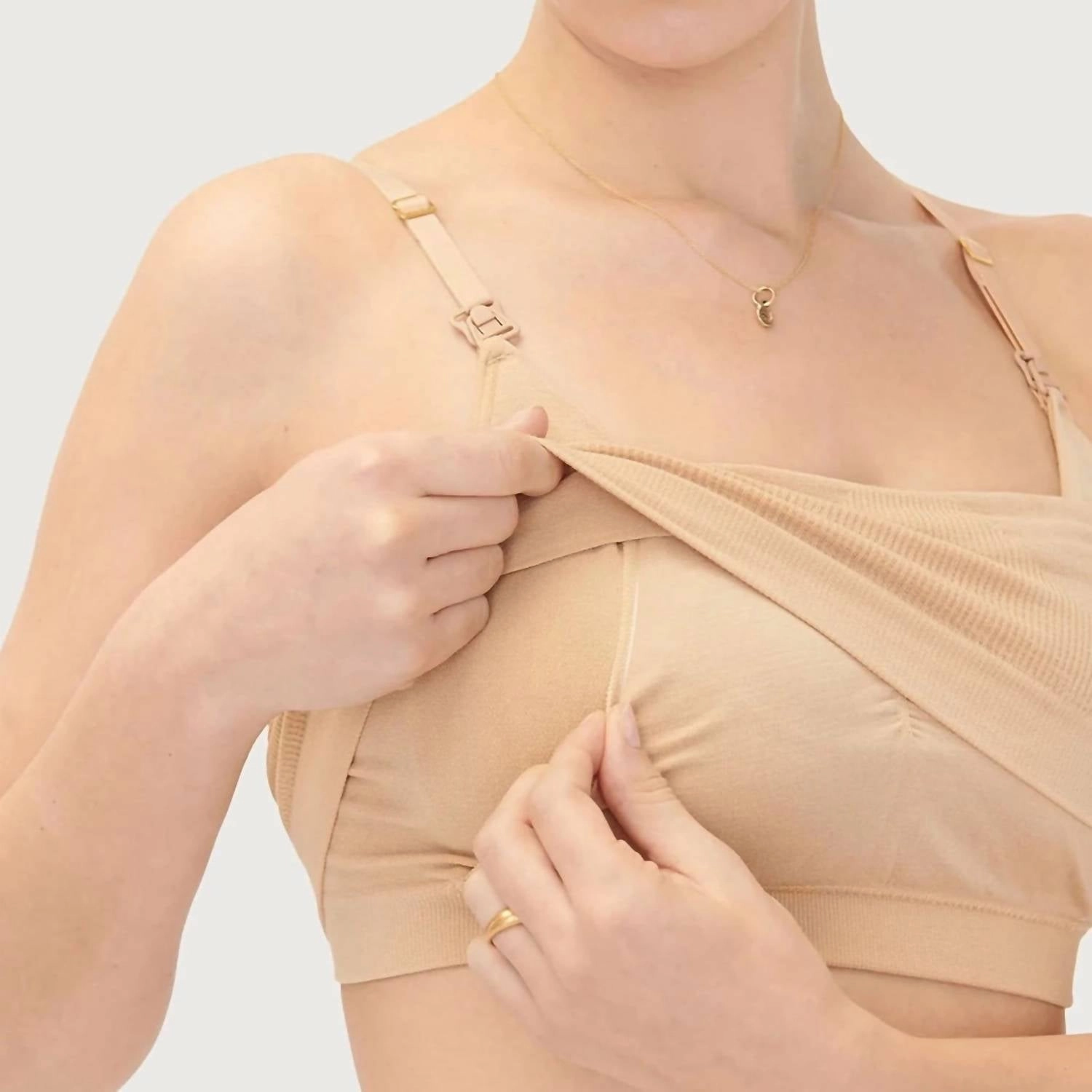 Essential Nursing & Pumping Bra With Clips In Buff