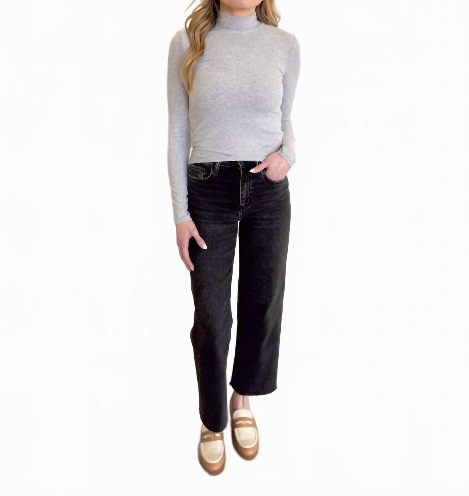 Estelle Wide Leg Jeans In Grey