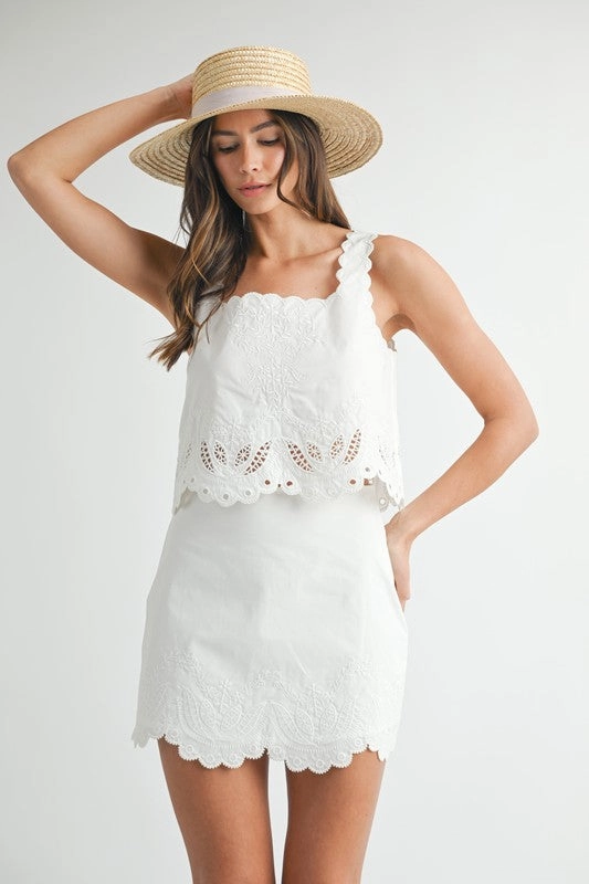 Evren Embroidered Scallop Top