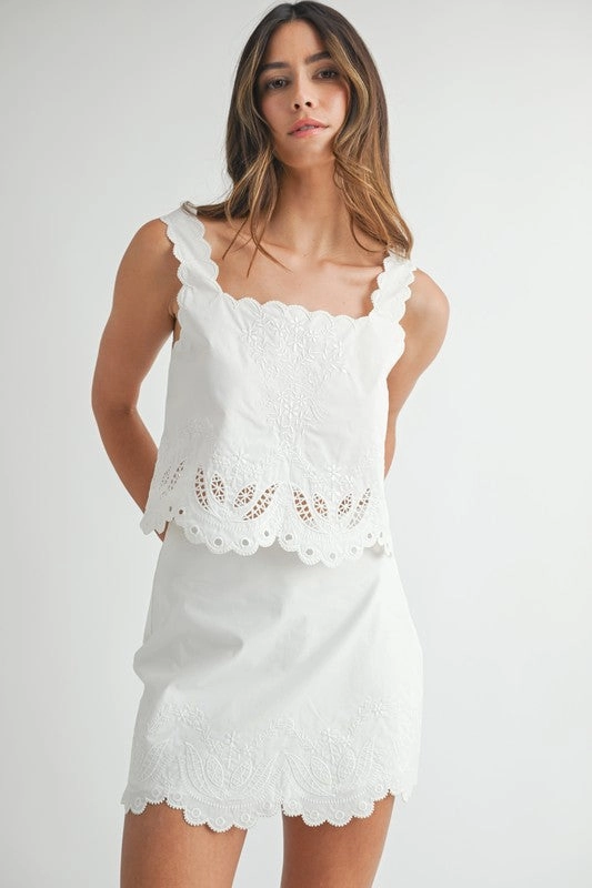Evren Embroidered Scallop Top