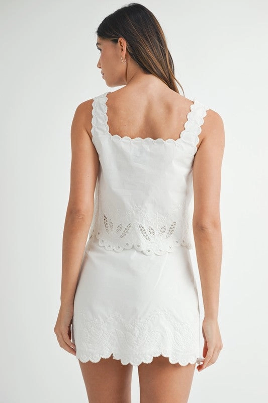 Evren Embroidered Scallop Top