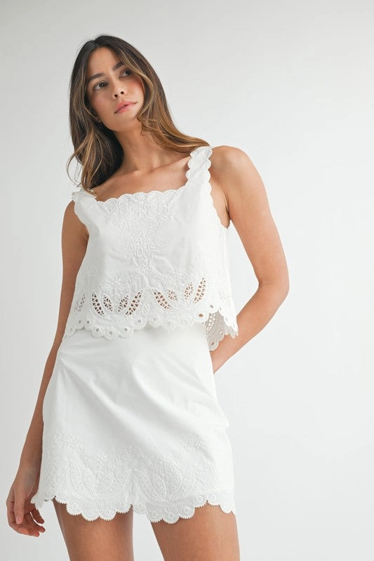 Evren Embroidered Scallop Top