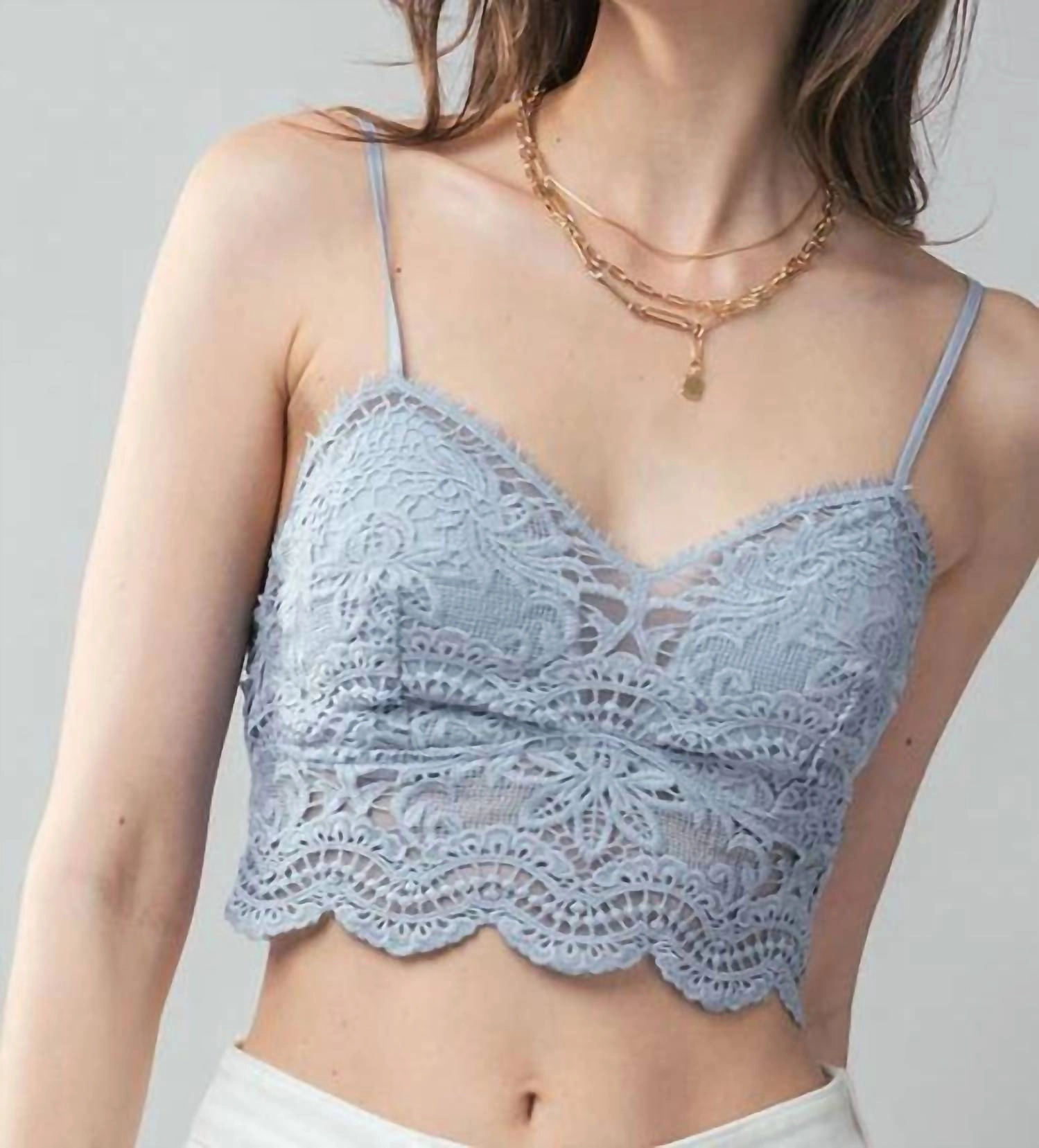 Eyelash Lace Cami Bralette In Light Blue