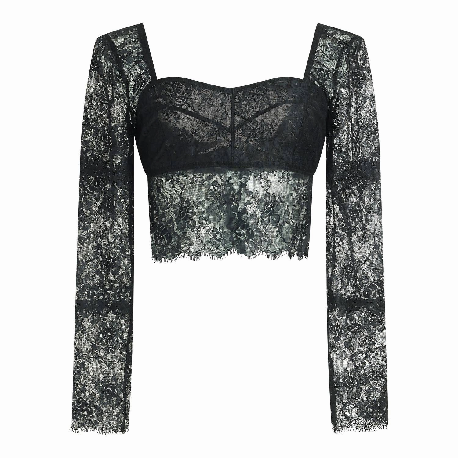 Eyelash Sweeheart Top In Black