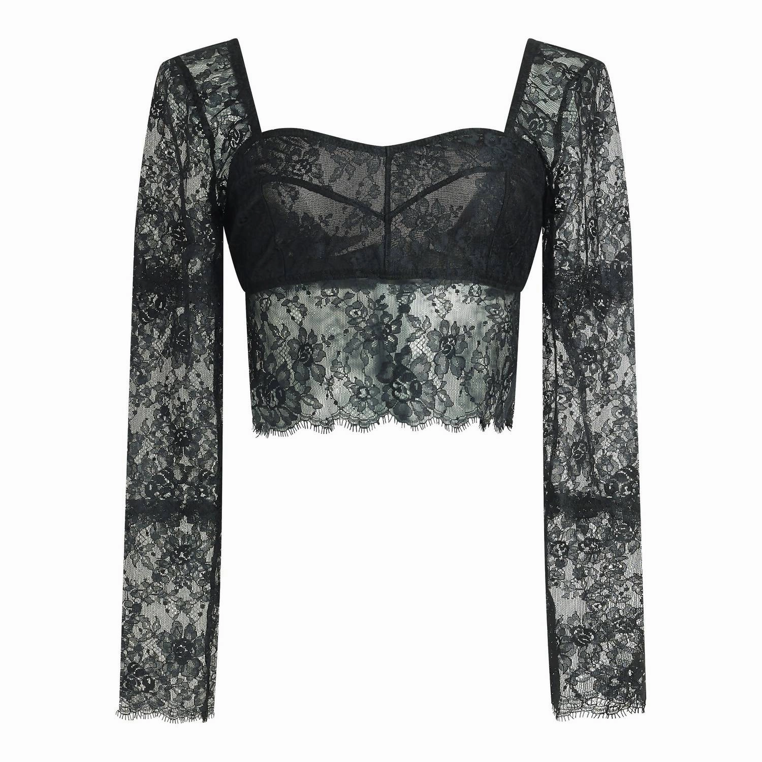 Eyelash Sweeheart Top In Black