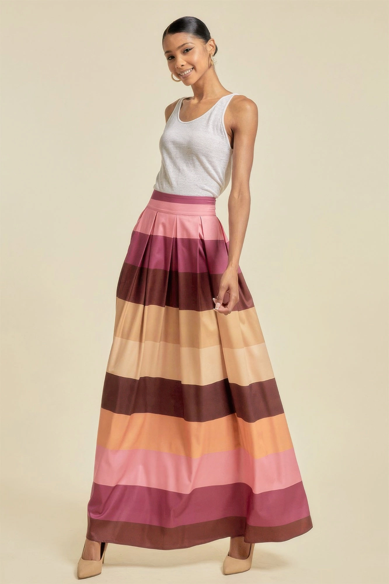 FASHNZFAB Women's Color Block Maxi Skirt With Pockets