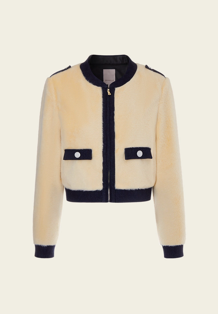 Faux-fur Denim-trimmed Jacket