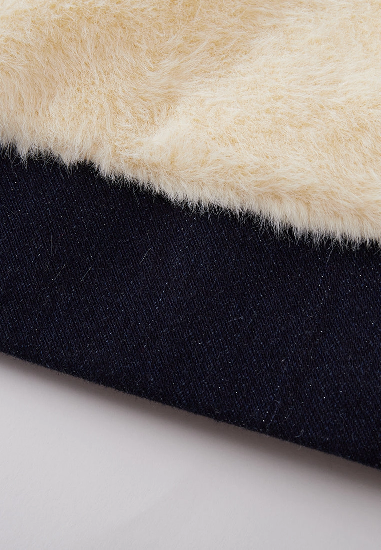 Faux-fur Denim-trimmed Jacket