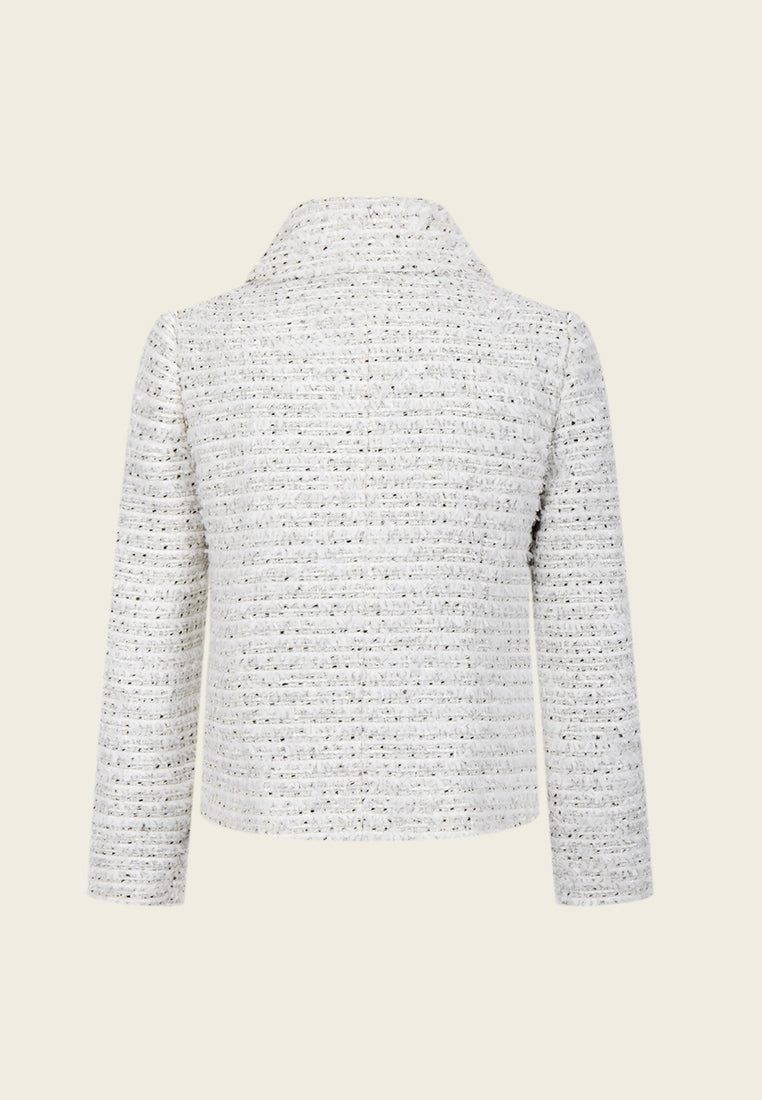 Faux-leather Contrasting-trim Mixed-tweed  Jacket