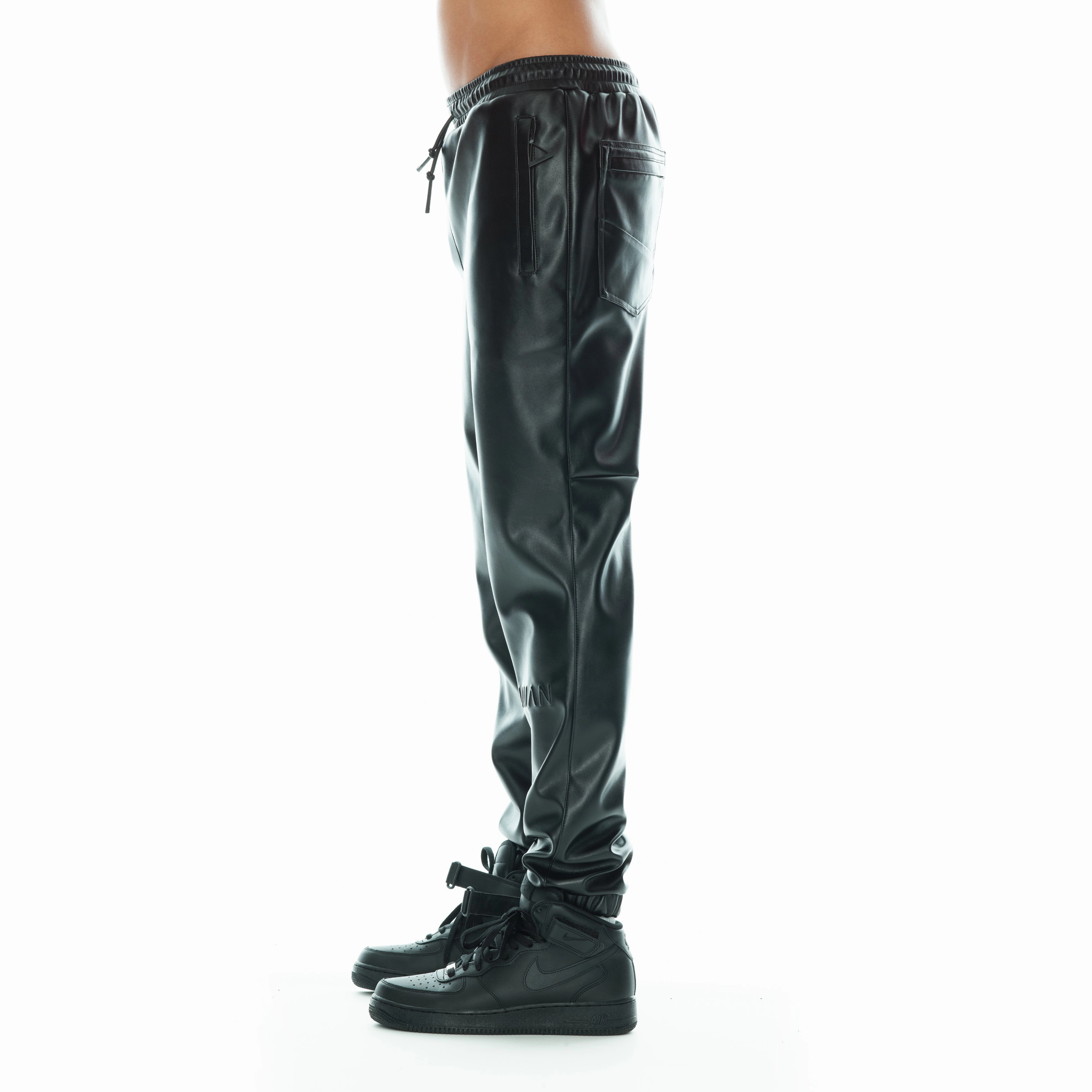 Faux Leather Jogger In Black