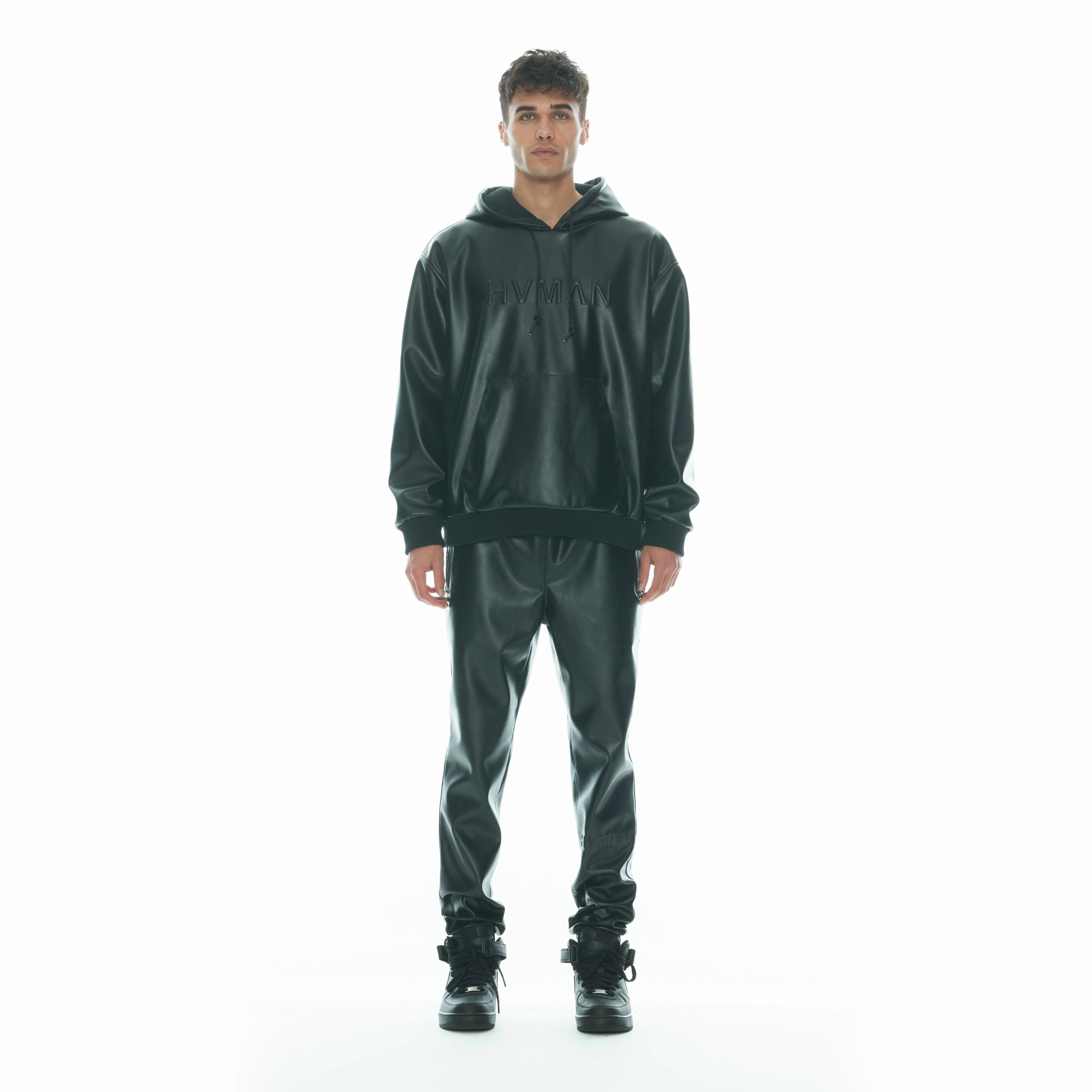 Faux Leather Jogger In Black